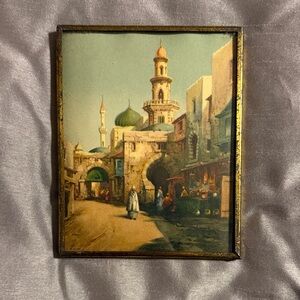 Vintage Framed Middle Eastern Street Scene Painting